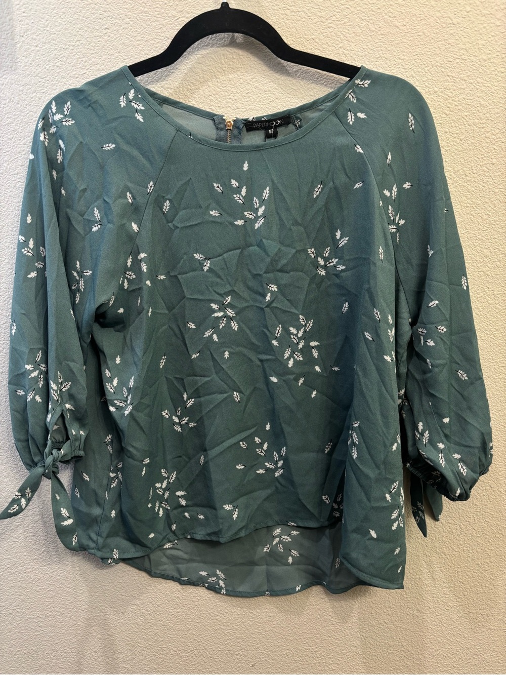 Papermoon Teal Green Floral Tie-Sleeve Blouse